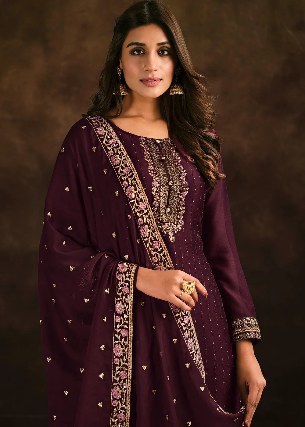 Fancy Georgette Radiant Purple Pakistani Style Salwar Suit - Image 2