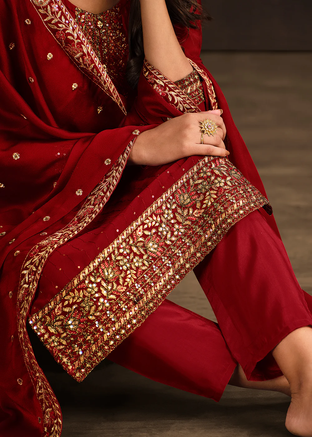Fancy Georgette Stunning Red Pakistani Style Salwar Suit - Image 4