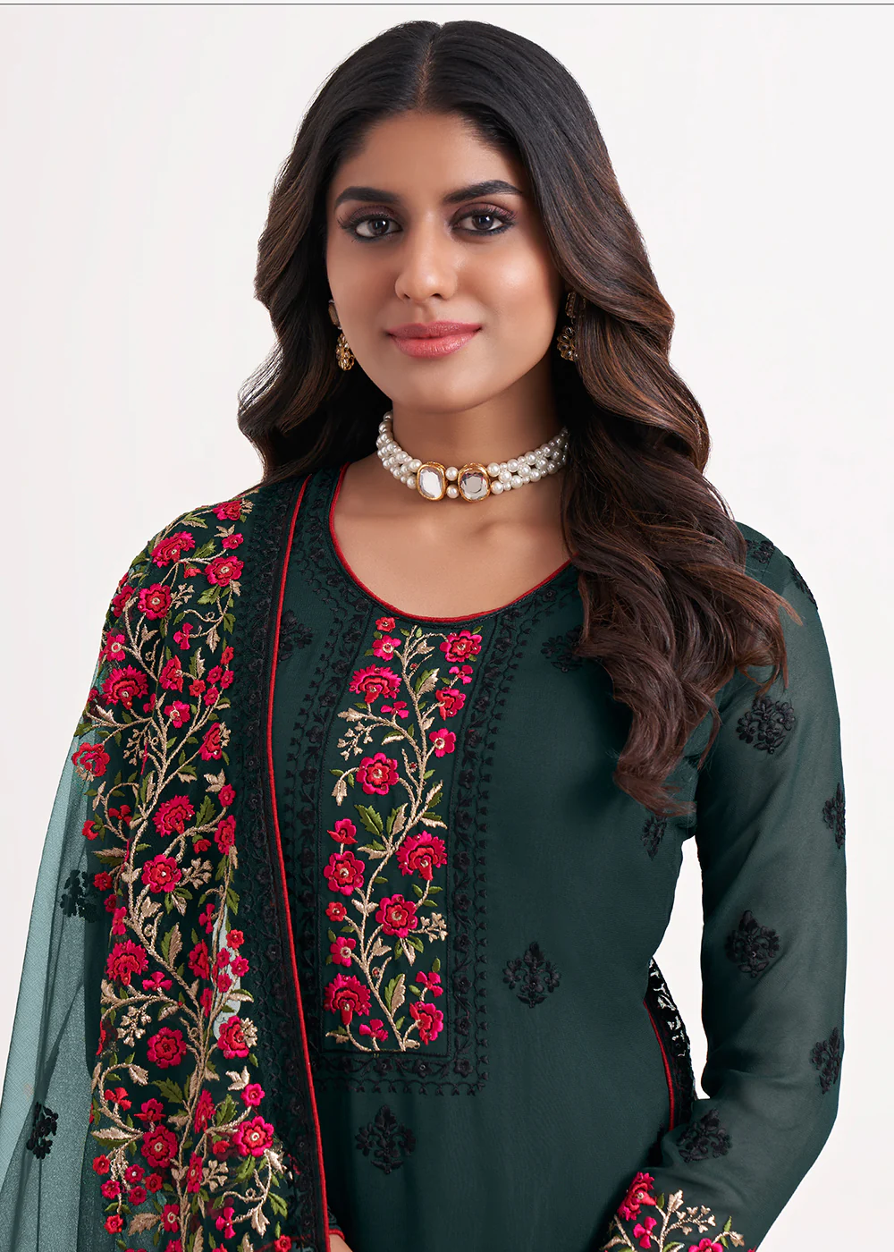 Fancy Gorgeous Green Eid Festive Salwar Suit - Image 2