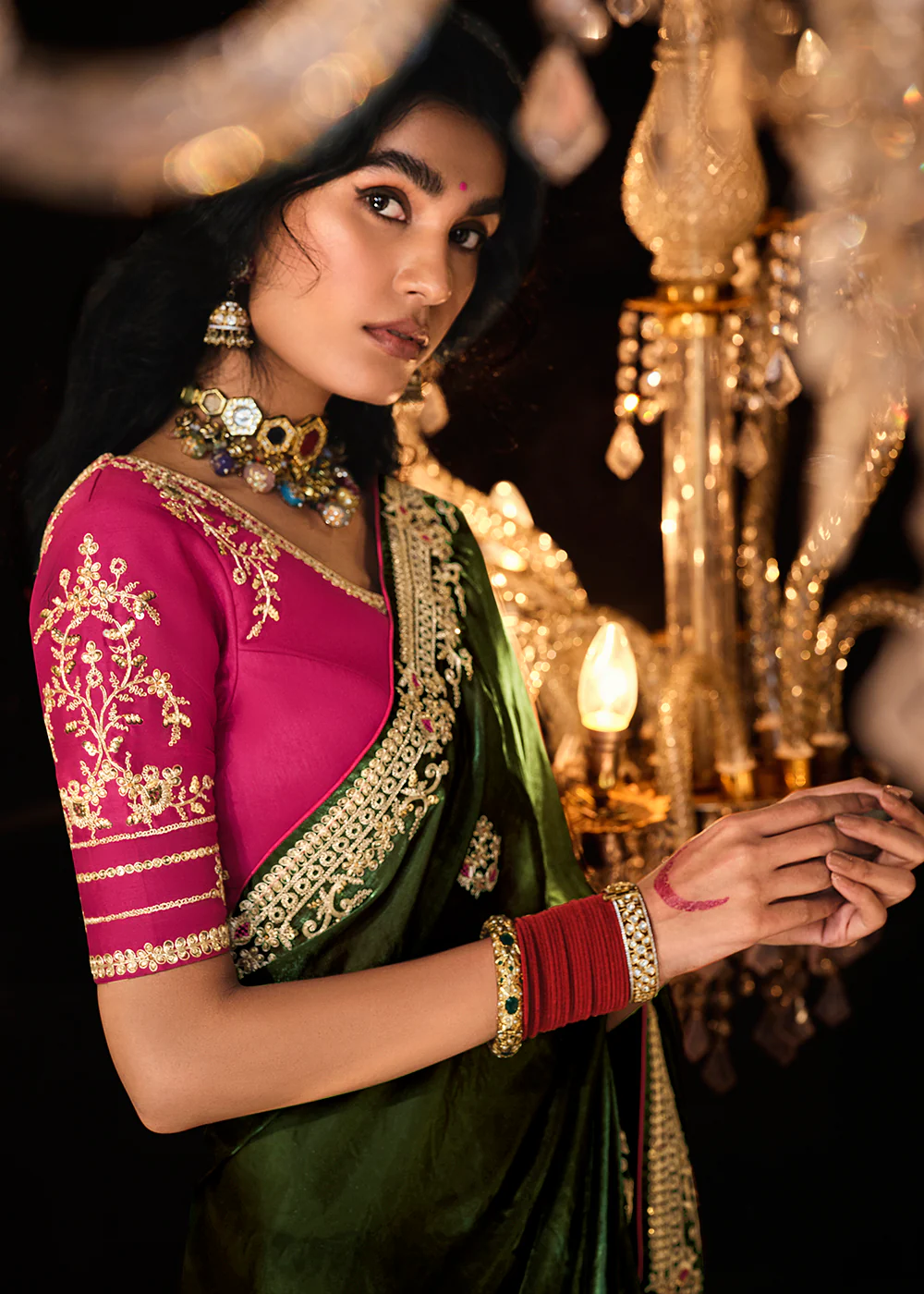 Fancy Green Embroidered Designer Wedding Wear Saree - Image 2