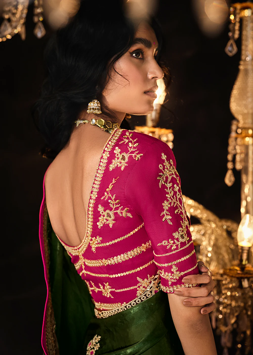 Fancy Green Embroidered Designer Wedding Wear Saree - Image 3