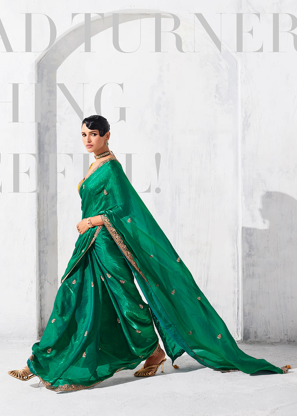 Fancy Green Organza Tissue Designer Party Wear Saree - Image 5