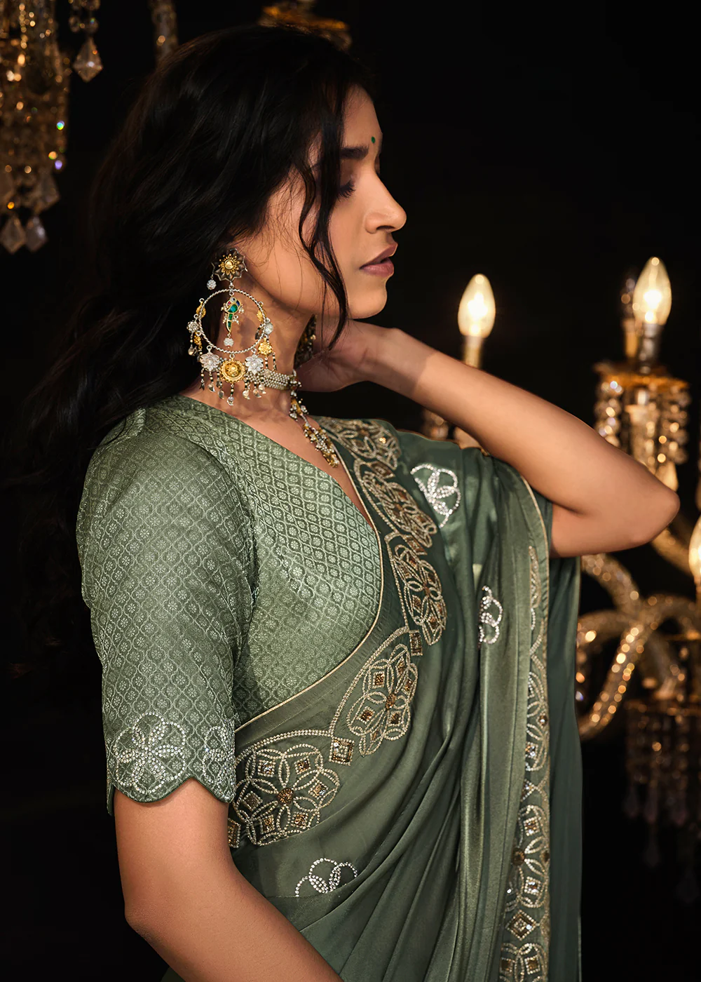 Fancy Grey Embroidered Designer Wedding Wear Saree - Image 2