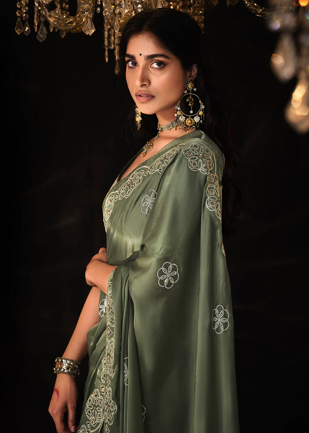 Fancy Grey Embroidered Designer Wedding Wear Saree - Image 3
