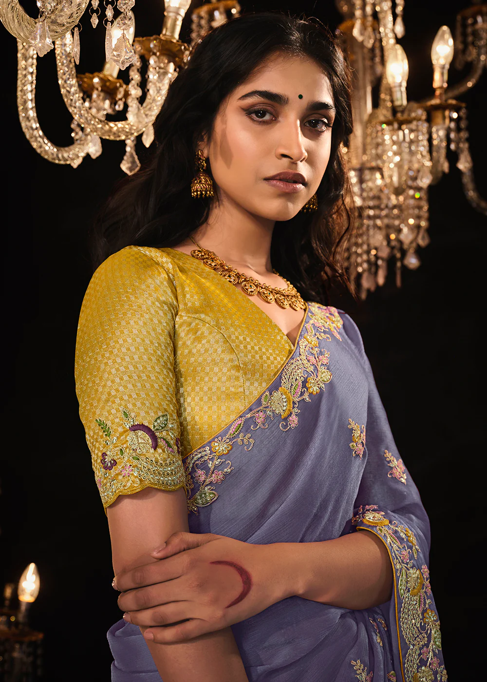 Fancy Light Lavender Embroidered Designer Wedding Wear Saree - Image 2