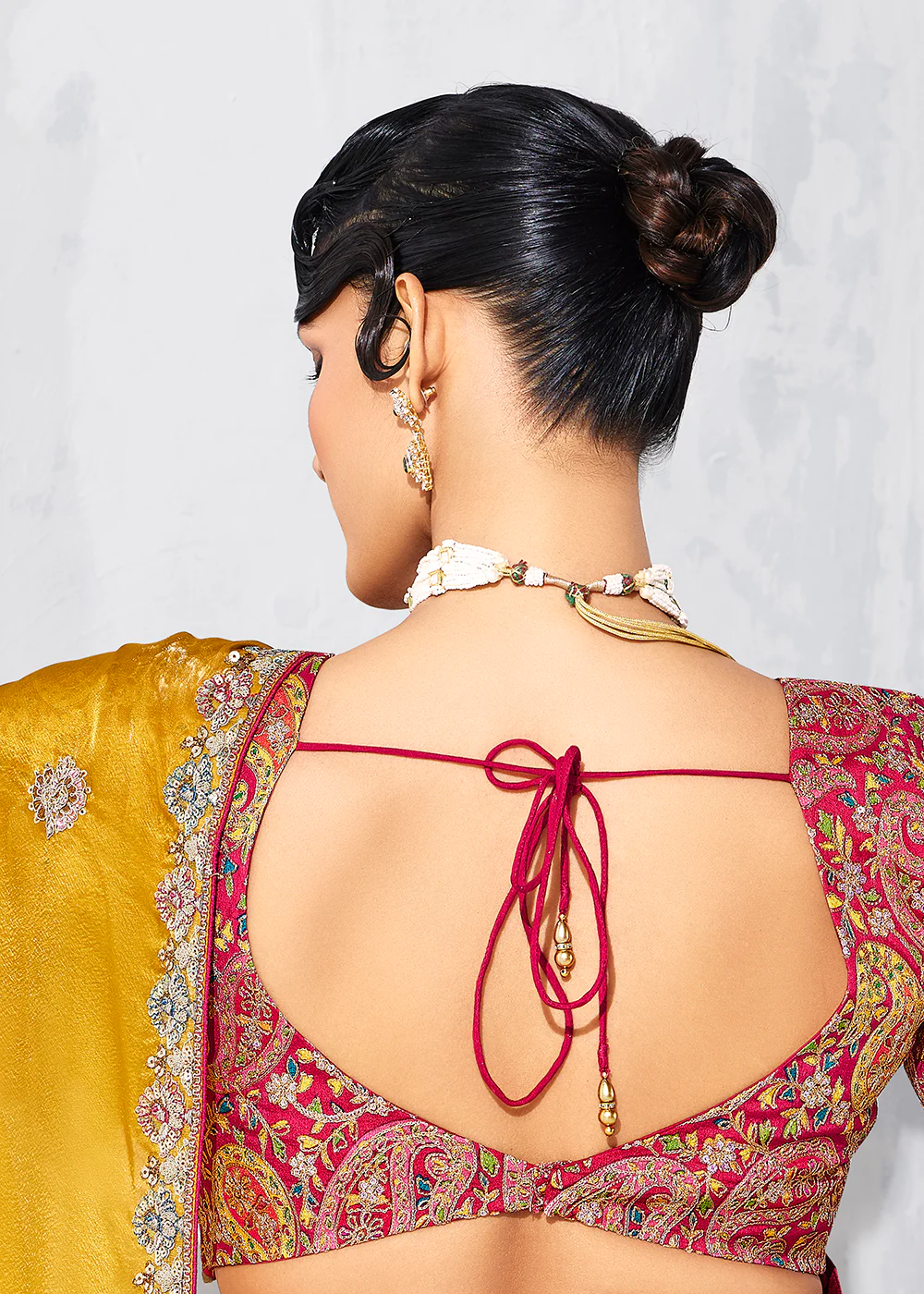 Fancy Mustard Organza Tissue Designer Party Wear Saree - Image 3