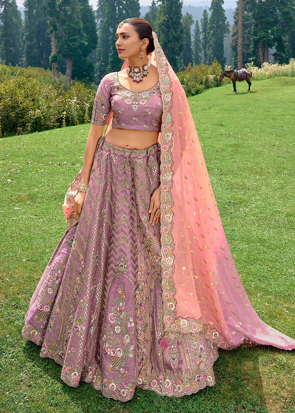 Fancy Silk Dusty Lilac Heavy Embroidered Designer Lehenga Choli