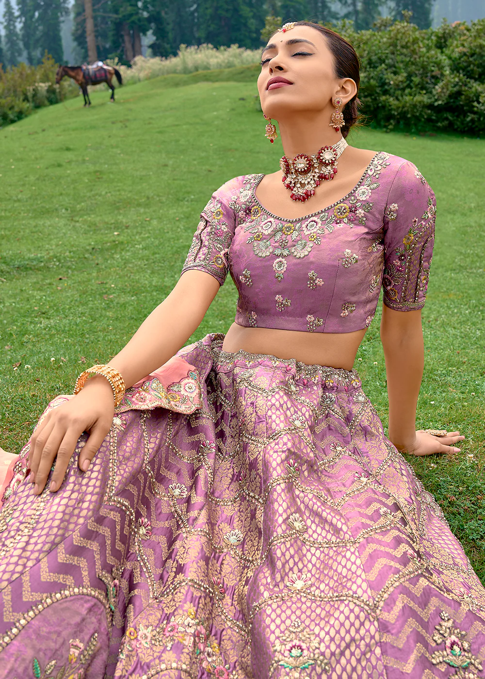 Fancy Silk Dusty Lilac Heavy Embroidered Designer Lehenga Choli - Image 2