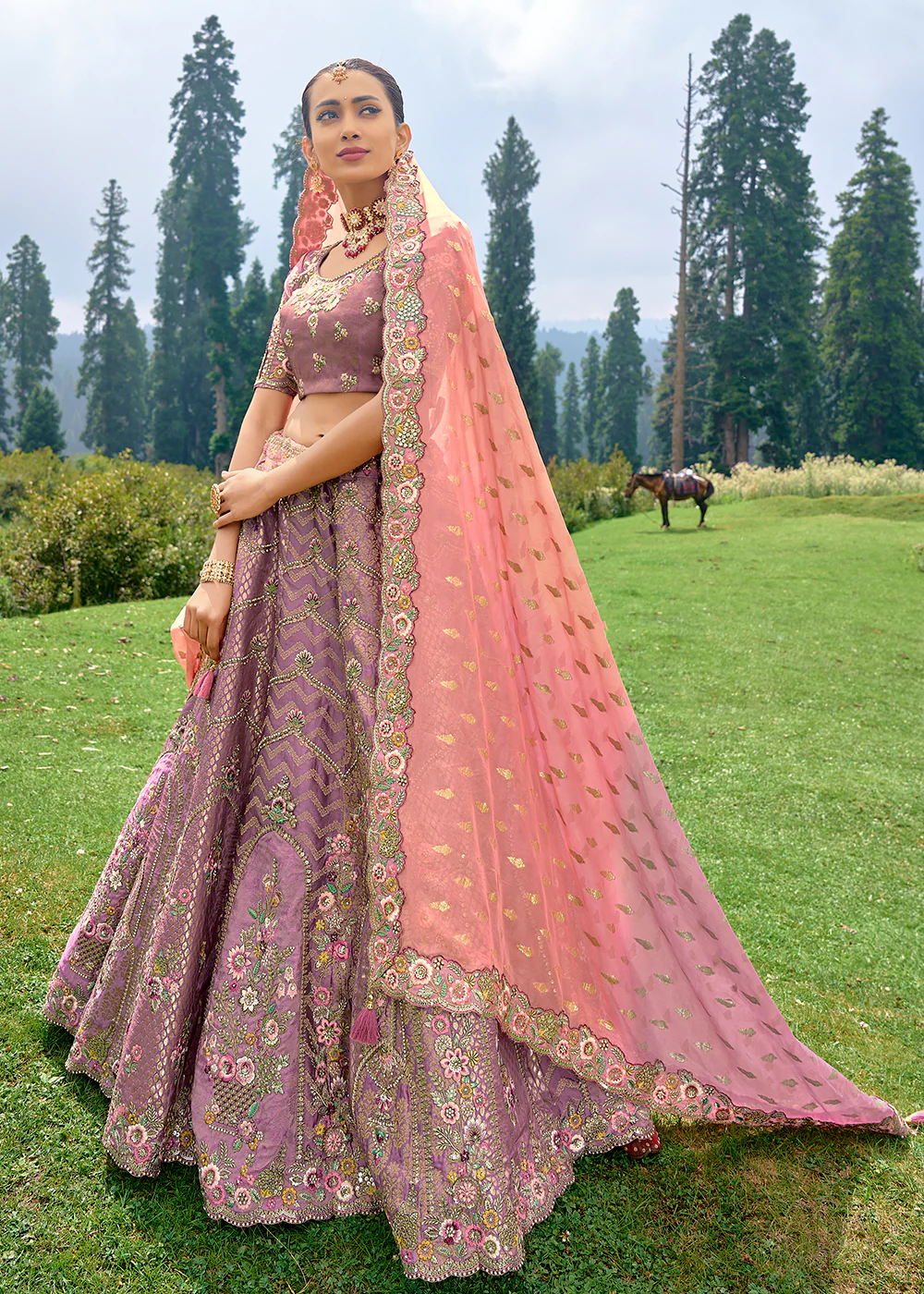 Fancy Silk Dusty Lilac Heavy Embroidered Designer Lehenga Choli - Image 5