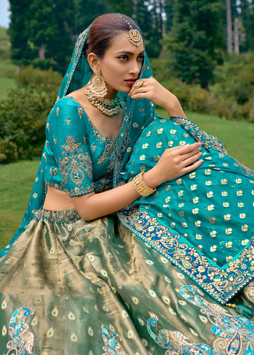 Fancy Silk Green Heavy Embroidered Designer Lehenga Choli - Image 2