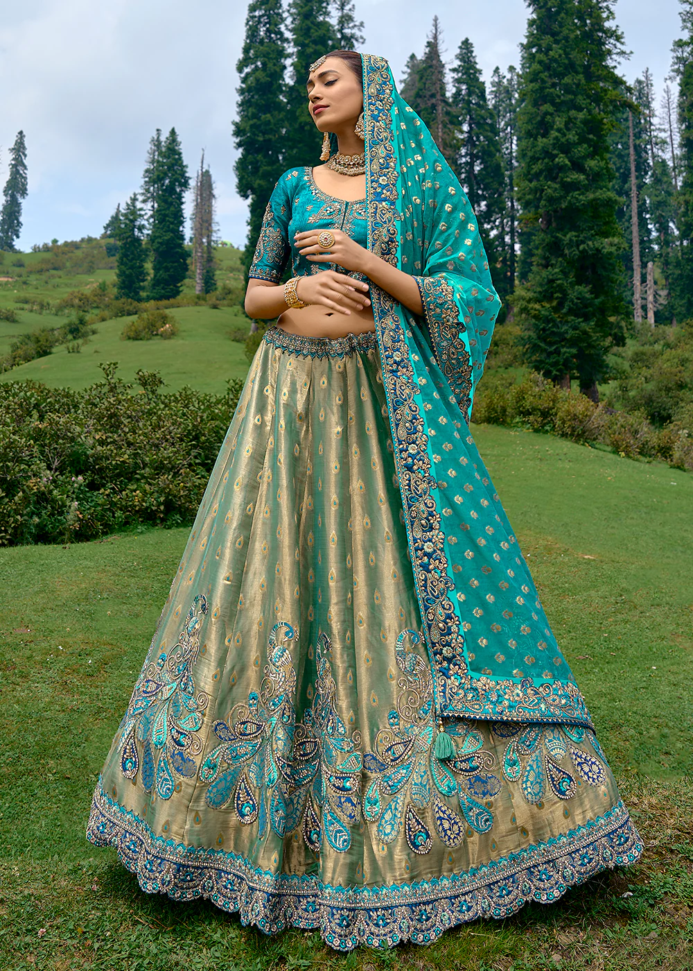Fancy Silk Green Heavy Embroidered Designer Lehenga Choli - Image 3