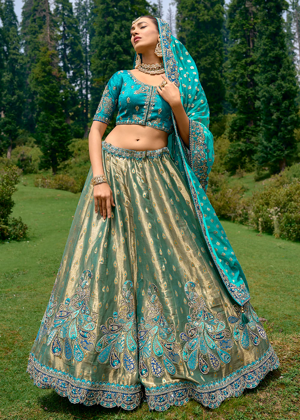 Fancy Silk Green Heavy Embroidered Designer Lehenga Choli - Image 4