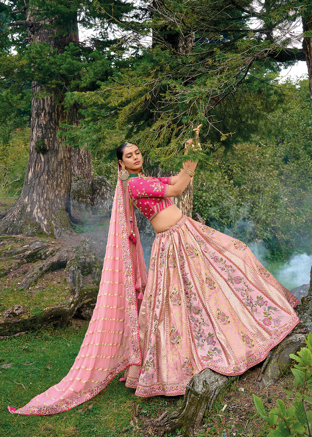 Fancy Silk Light Pink Heavy Embroidered Designer Lehenga Choli - Image 3