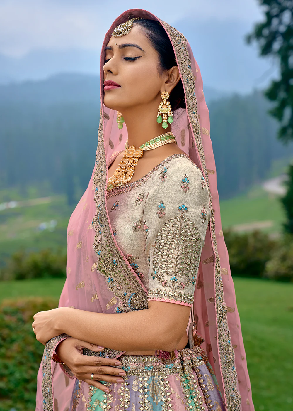 Fancy Silk Multicolor Heavy Embroidered Designer Lehenga Choli - Image 2