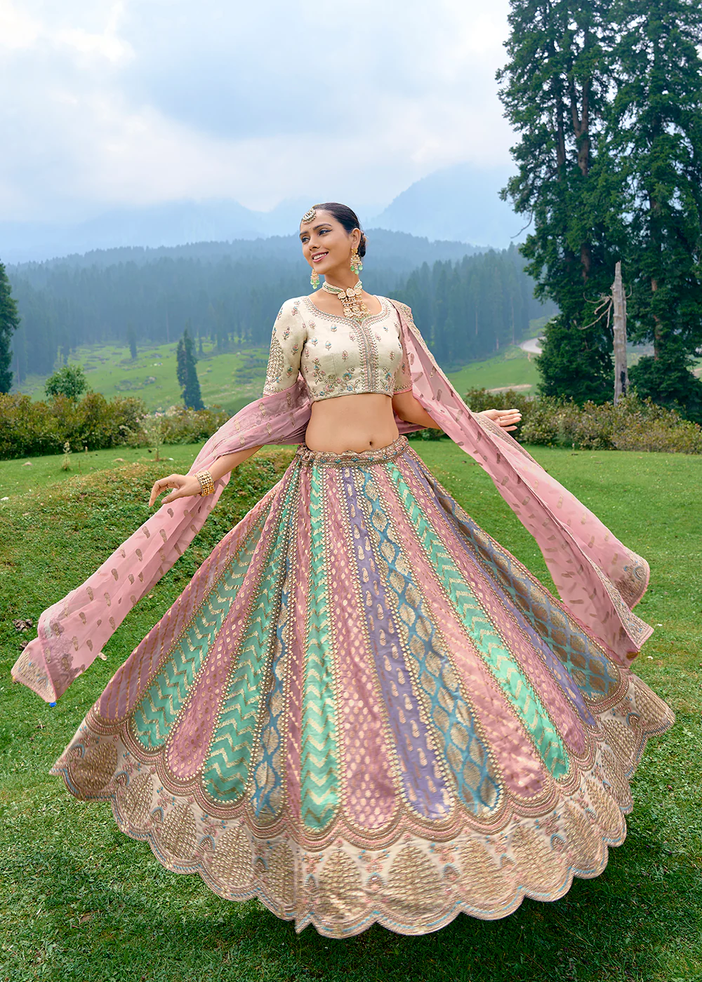 Fancy Silk Multicolor Heavy Embroidered Designer Lehenga Choli - Image 3