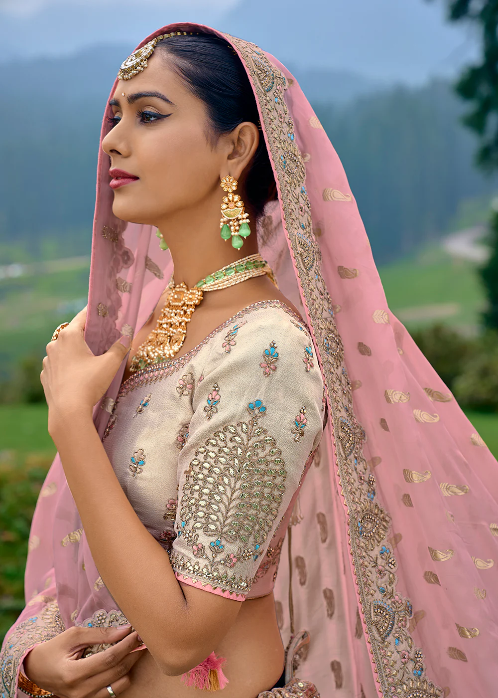 Fancy Silk Multicolor Heavy Embroidered Designer Lehenga Choli - Image 4