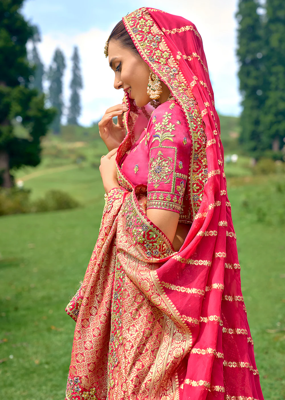Fancy Silk Pink Heavy Embroidered Designer Lehenga Choli - Image 4