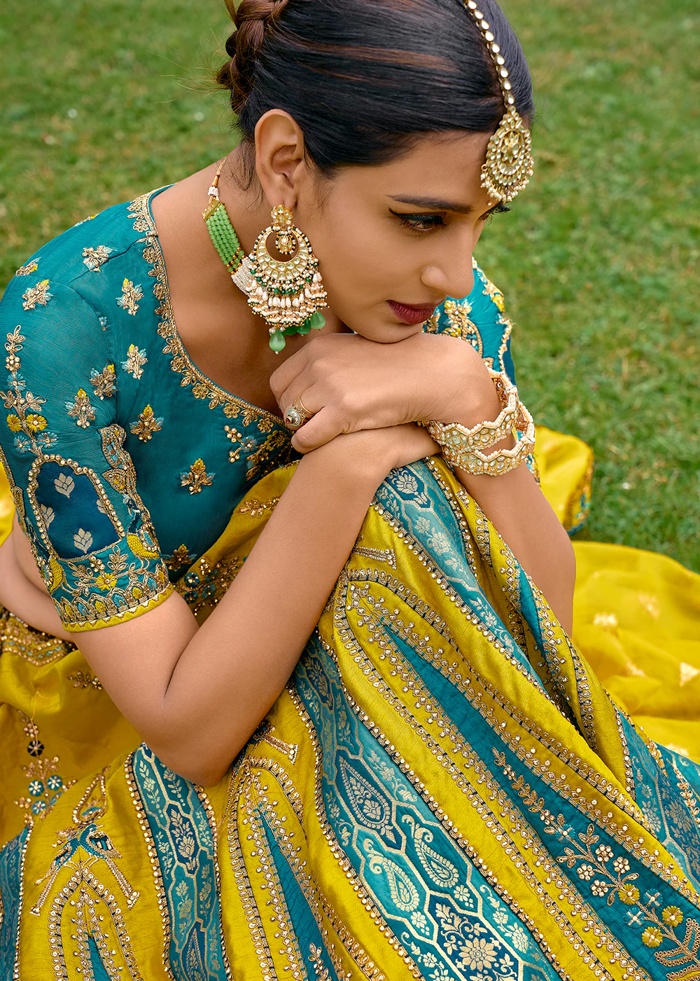 Fancy Silk Yellow Heavy Embroidered Designer Lehenga Choli - Image 2