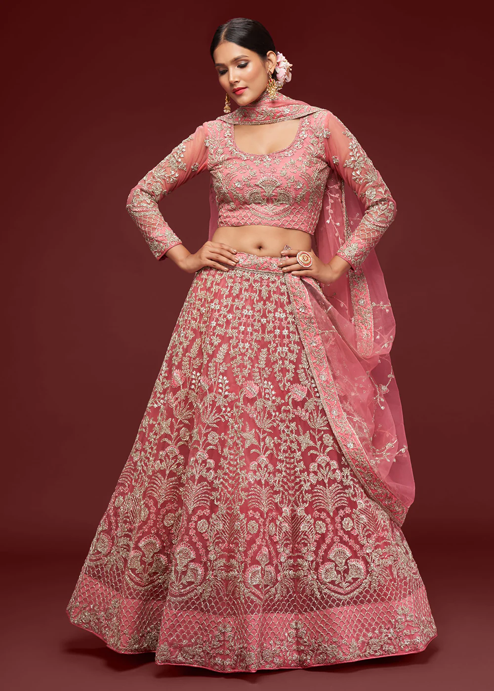 Fantacy Rose Embroidered Soft Net Wedding Lehenga Choli