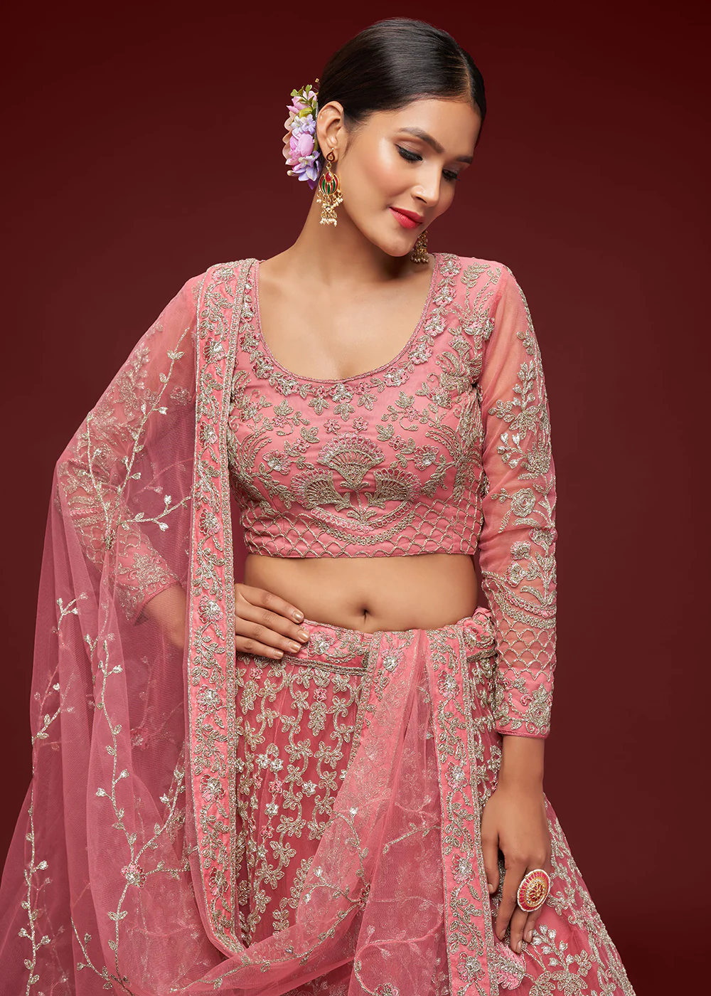 Fantacy Rose Embroidered Soft Net Wedding Lehenga Choli - Image 2