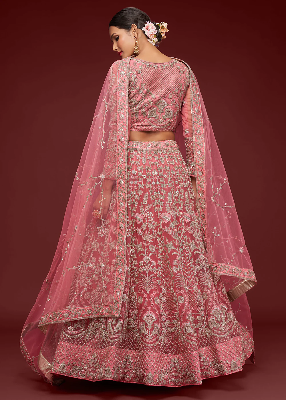 Fantacy Rose Embroidered Soft Net Wedding Lehenga Choli - Image 3