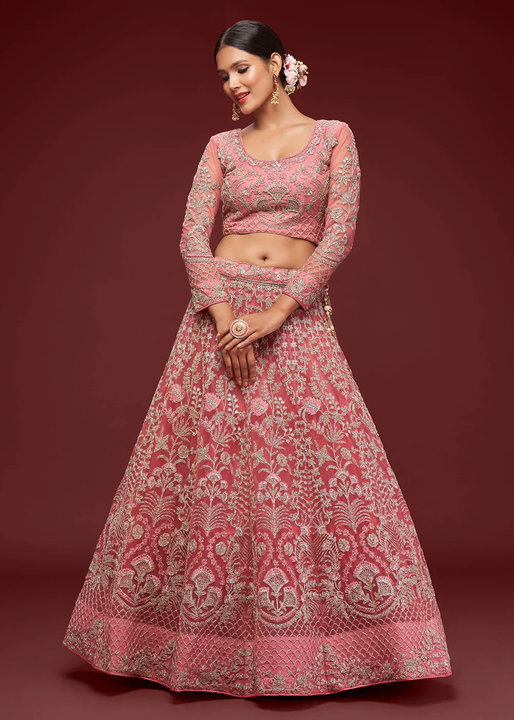 Fantacy Rose Embroidered Soft Net Wedding Lehenga Choli - Image 4