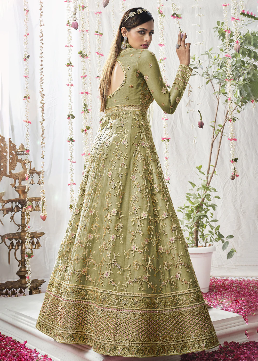 Fantastic Sea Green Wedding Festive Floor Length Anarkali Suit - Image 3