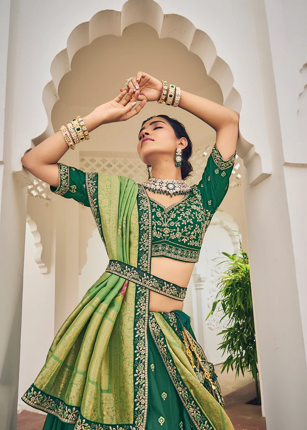 Fascinating Green Viscose Silk Traditional Bridal Lehenga Choli - Image 2