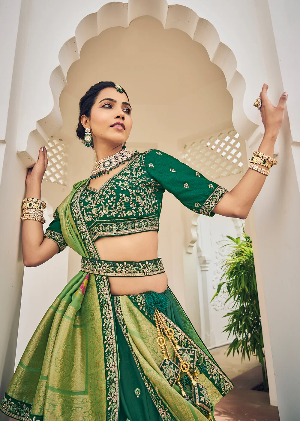 Fascinating Green Viscose Silk Traditional Bridal Lehenga Choli - Image 4