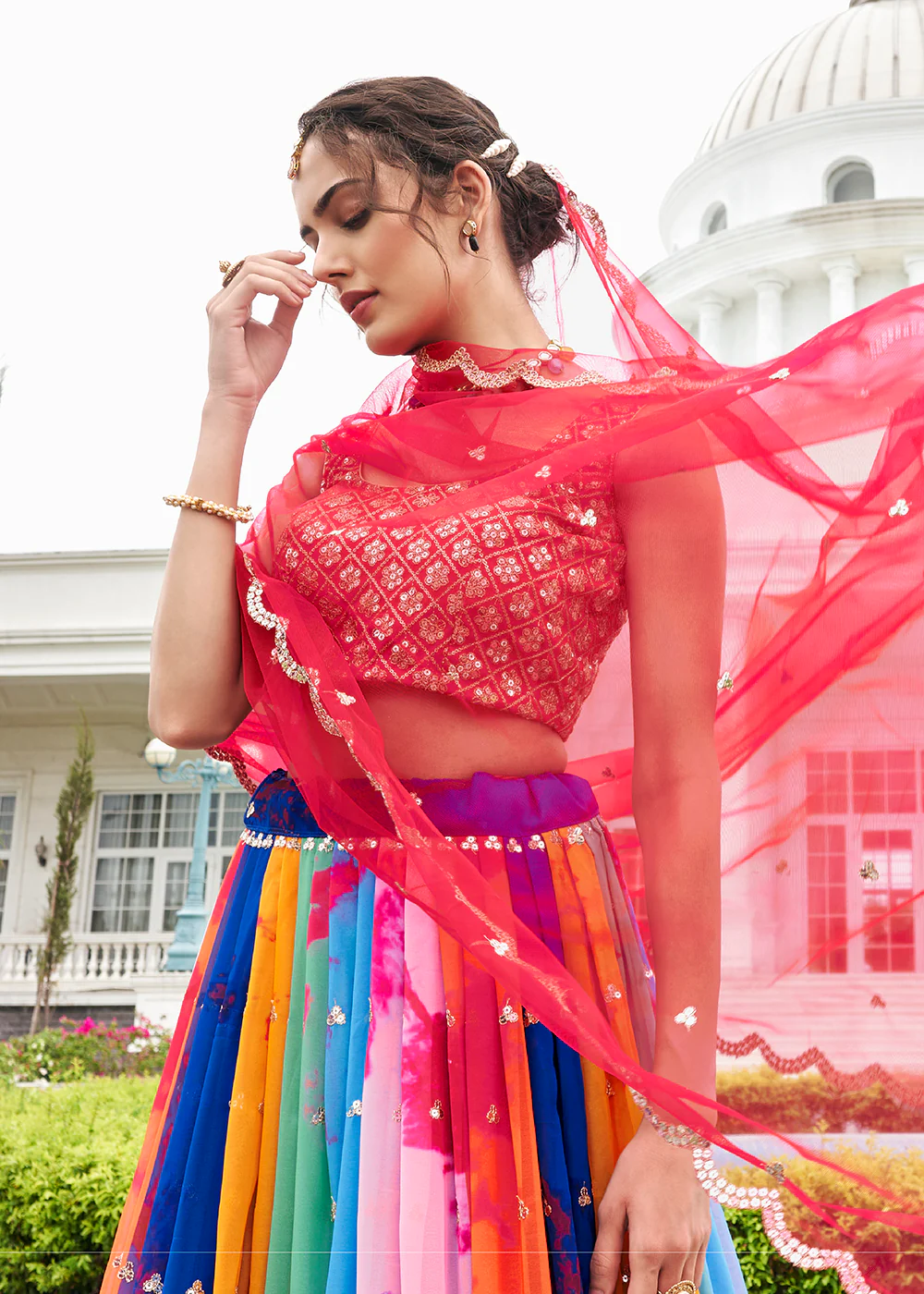 Fascinating Multicolor Shibori Printed Wedding Lehenga Choli - Image 2