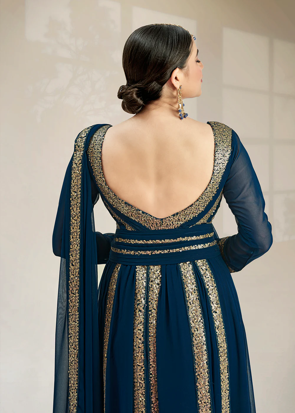 Fascinating Party Style Blue Gathered Style Anarkali Suit - Image 3