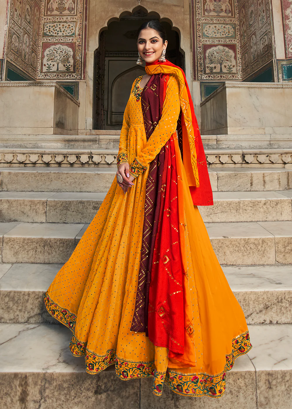 Fascinating Yellow Sequins Georgette Party Wear Festive Gown - Image 4