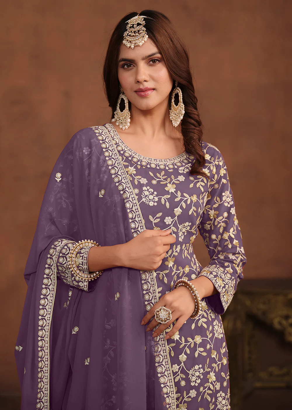 Faux Georgette Purple Embroidered Festive Salwar Suit - Image 2