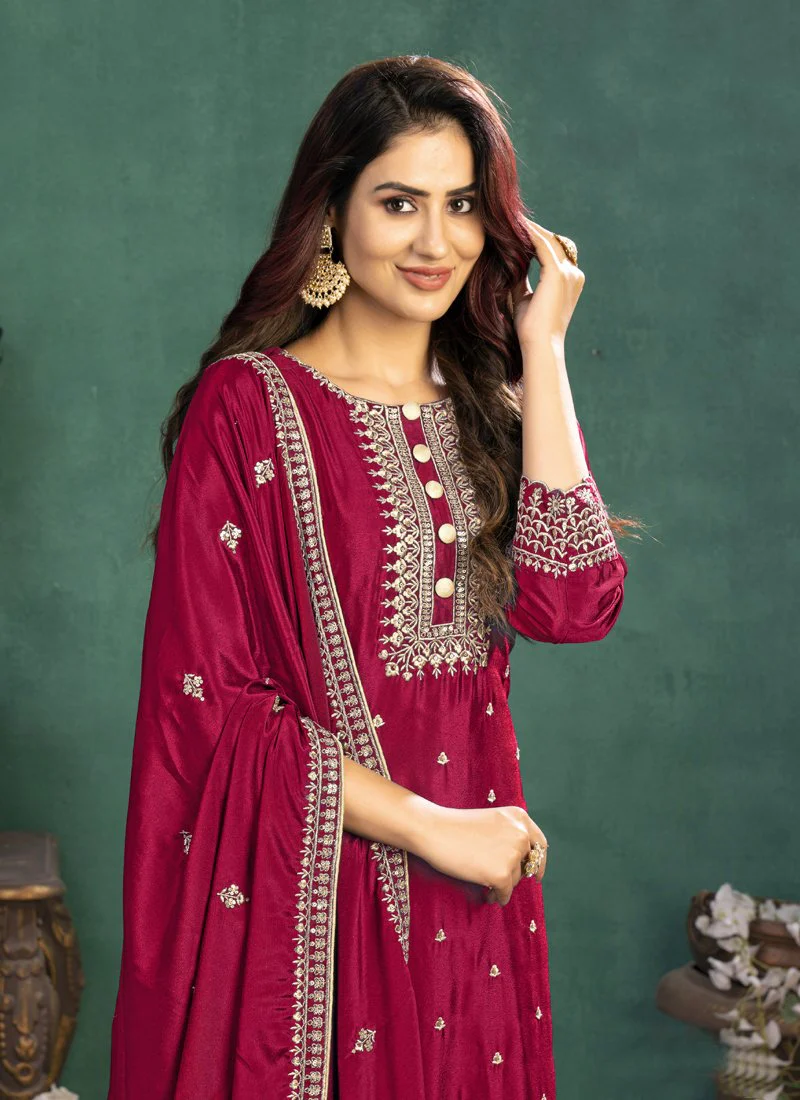 Festival Wear Ruby Pink Silk Salwar Suit - Image 2