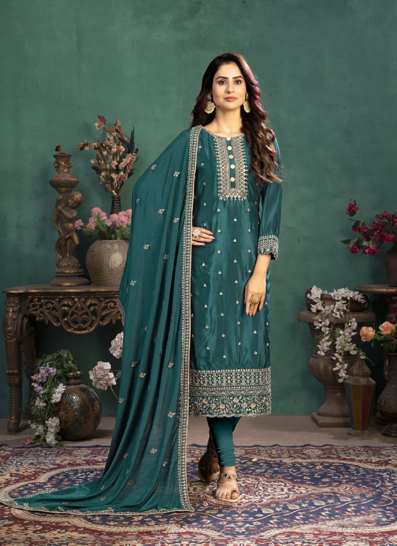 Festival Wear Peacock Green Silk Salwar Suit