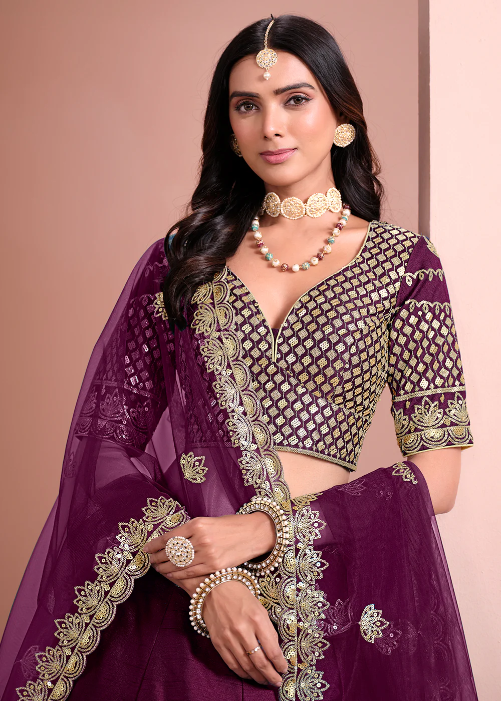 Festive Art Silk Purple Color Embroidered Lehenga Choli - Image 2