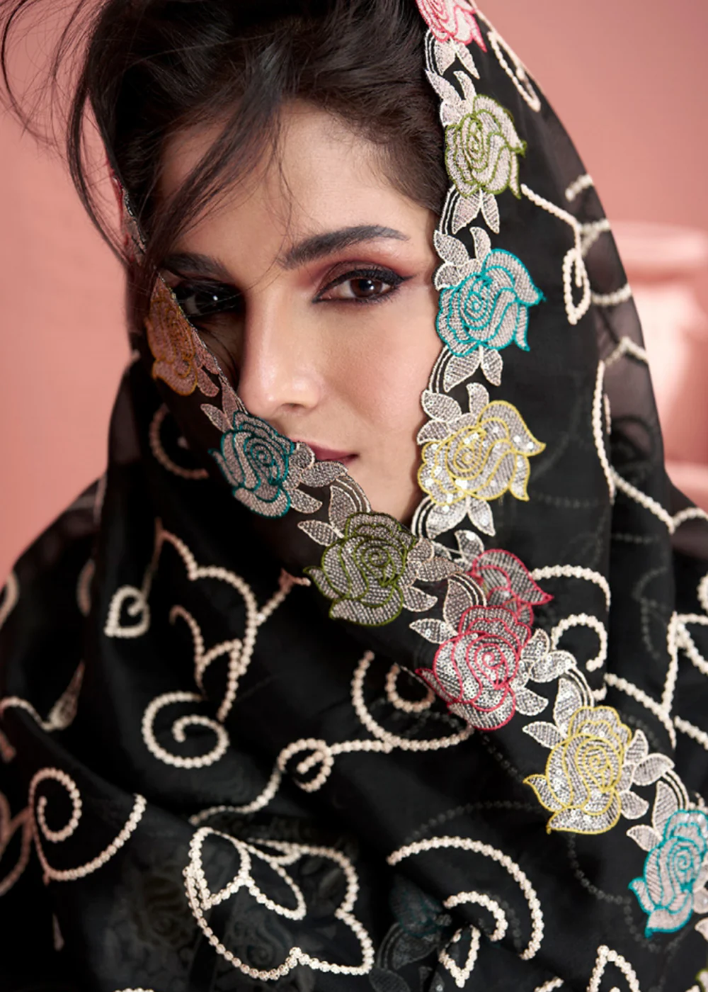 Festive Black Embroidered Premium Silk Palazzo Suit - Image 4