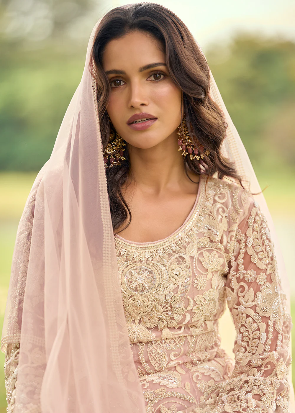 Festive Eid Style Pink Embroidered Net Palazzo Suit - Image 2