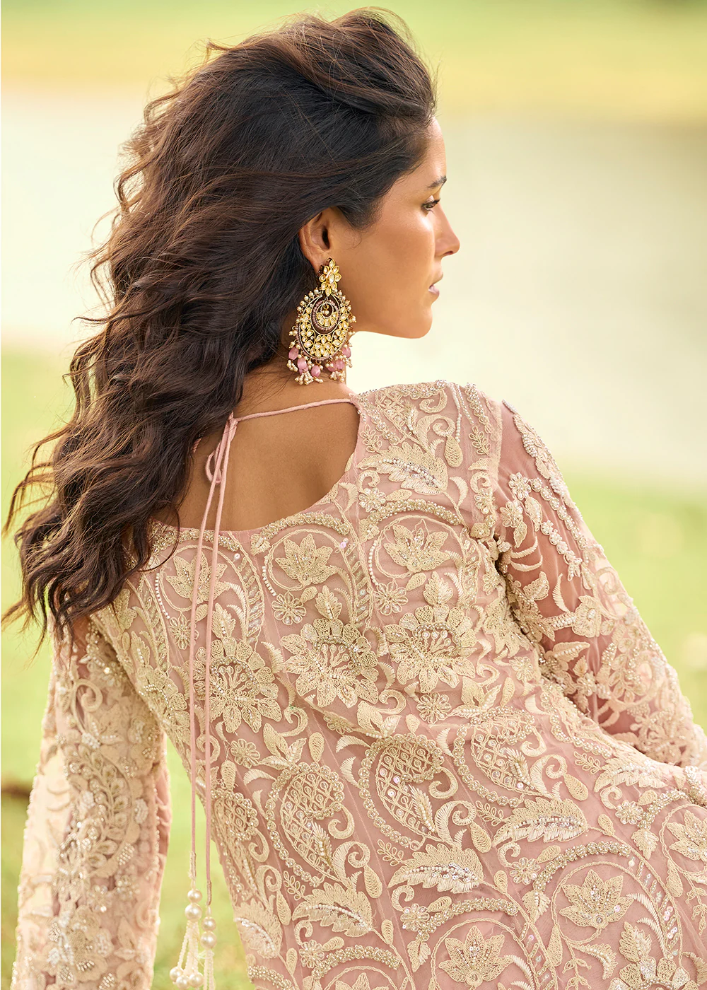 Festive Eid Style Pink Embroidered Net Palazzo Suit - Image 3