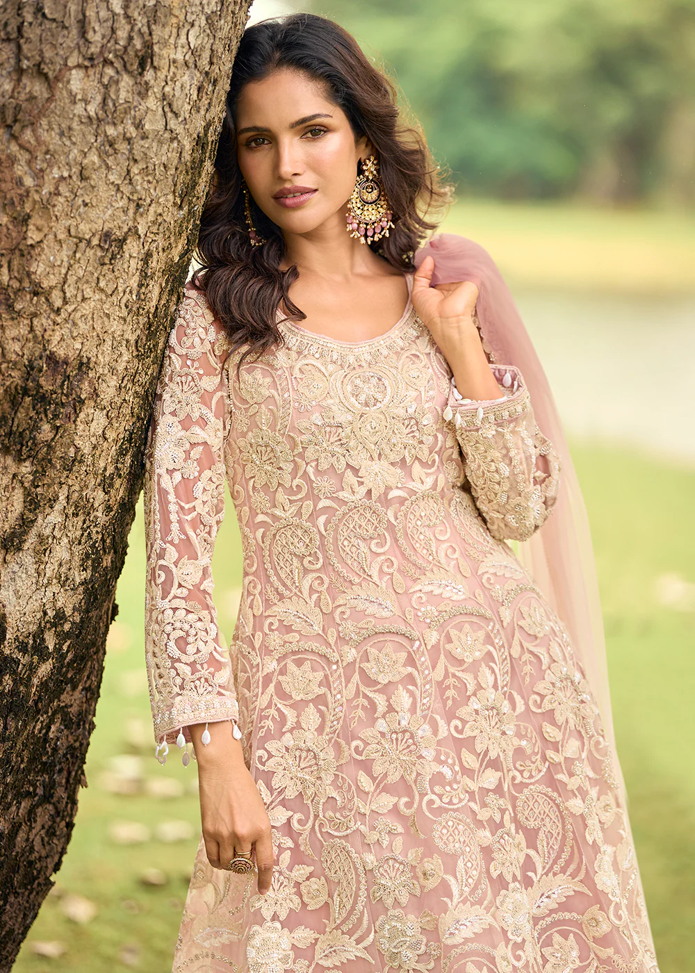 Festive Eid Style Pink Embroidered Net Palazzo Suit - Image 5