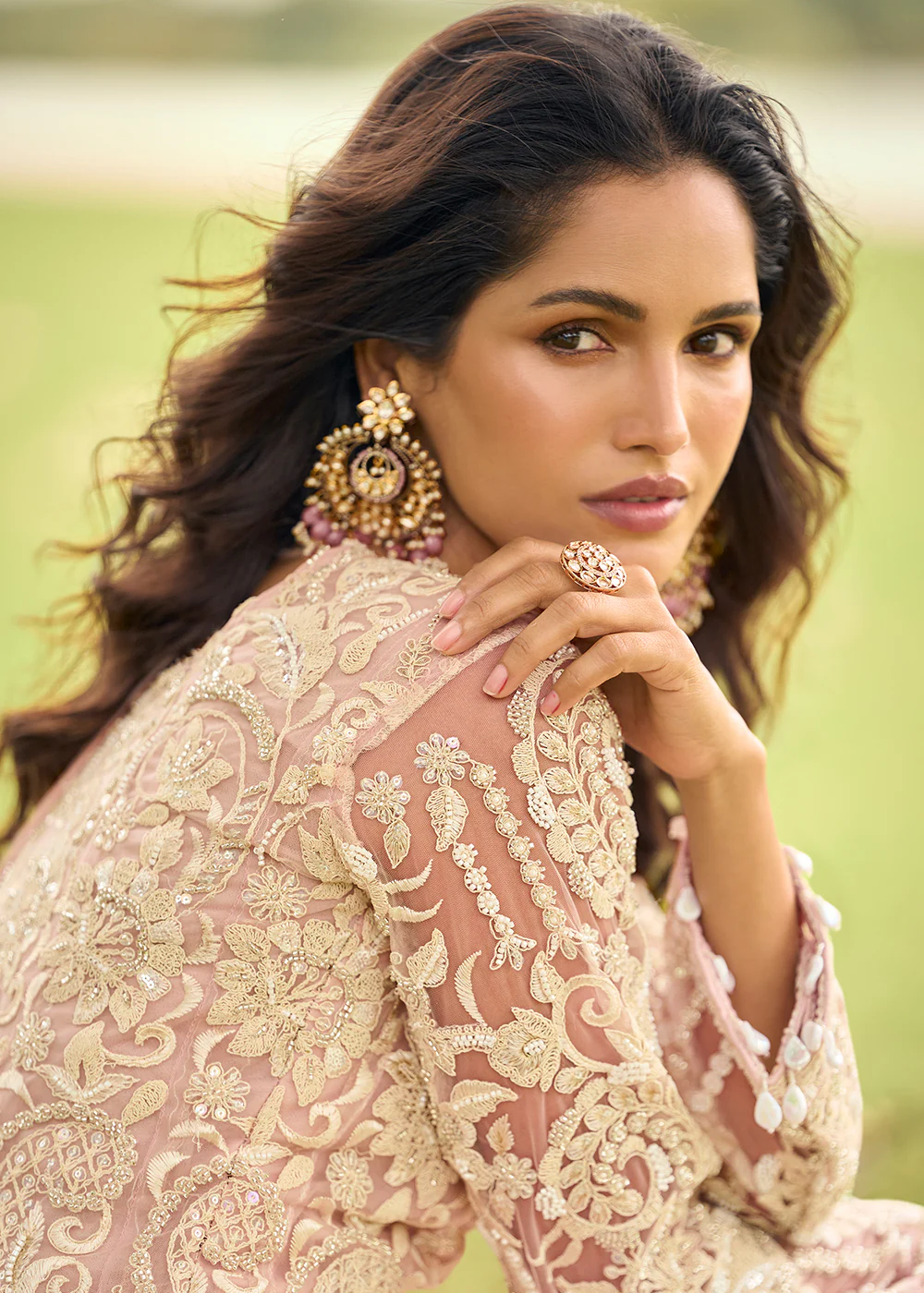 Festive Eid Style Pink Embroidered Net Palazzo Suit - Image 6
