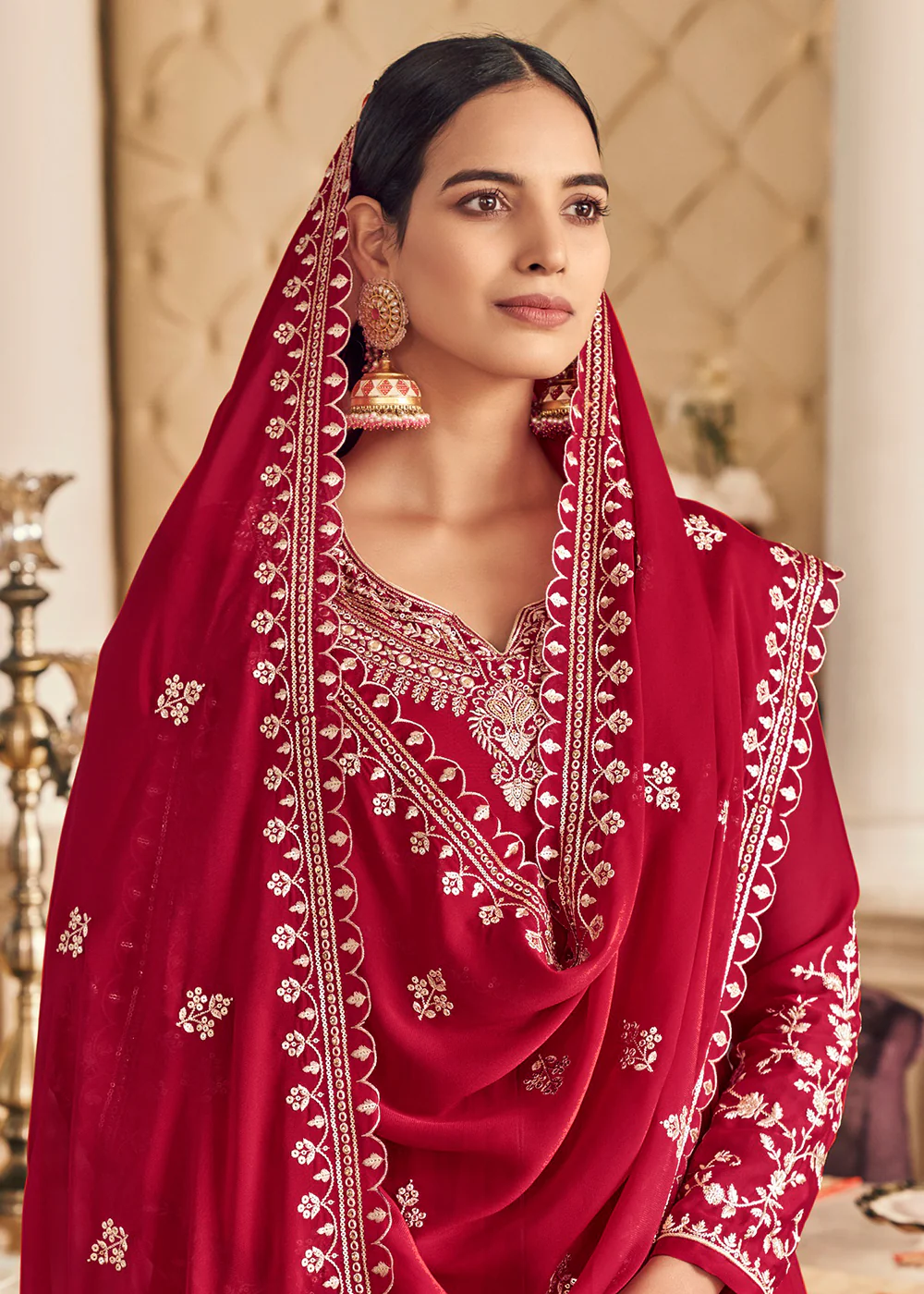 Festive Embroidered Pink Elegant Georgette Anarkali Suit - Image 2