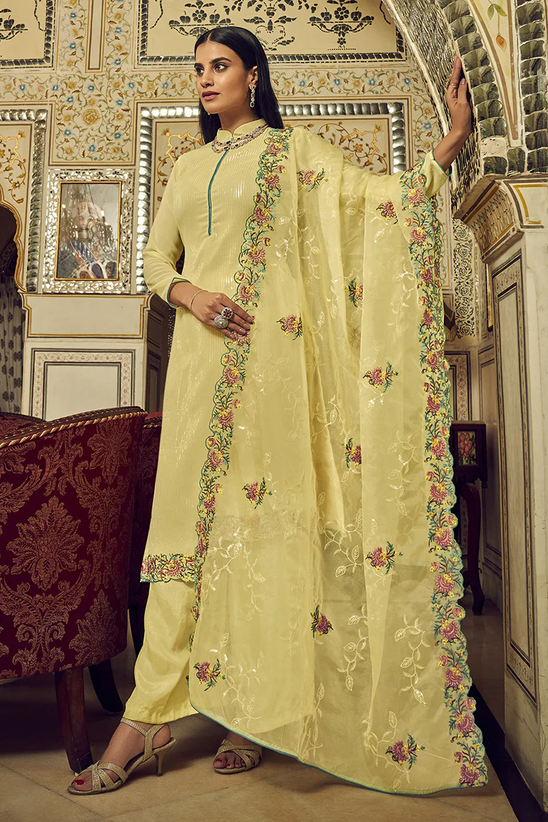 Festive Lime Yellow Embroidered Designer Salwar Suit