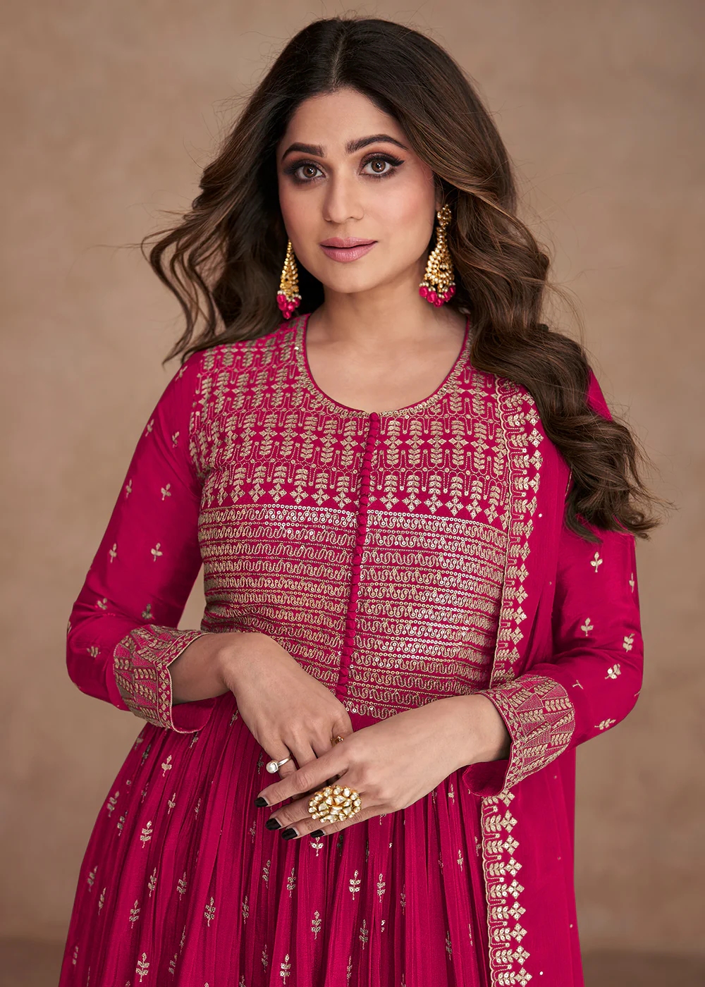 Festive Look Alluring Pink Zari Embroidered Palazzo Suit - Image 2
