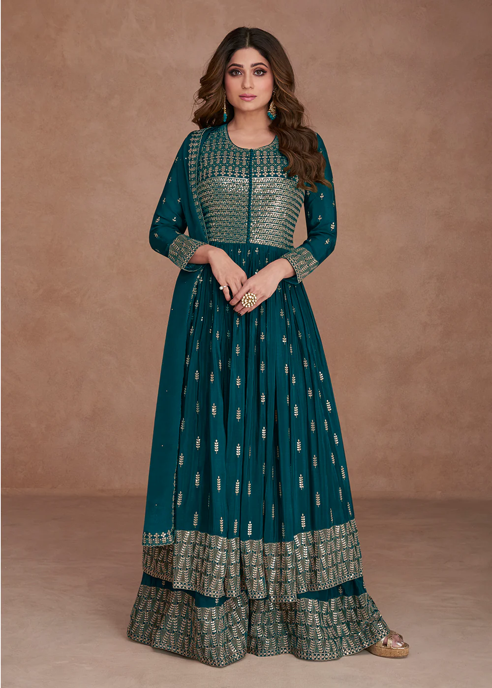 Festive Look Beauteous Turquoise Zari Embroidered Palazzo Suit