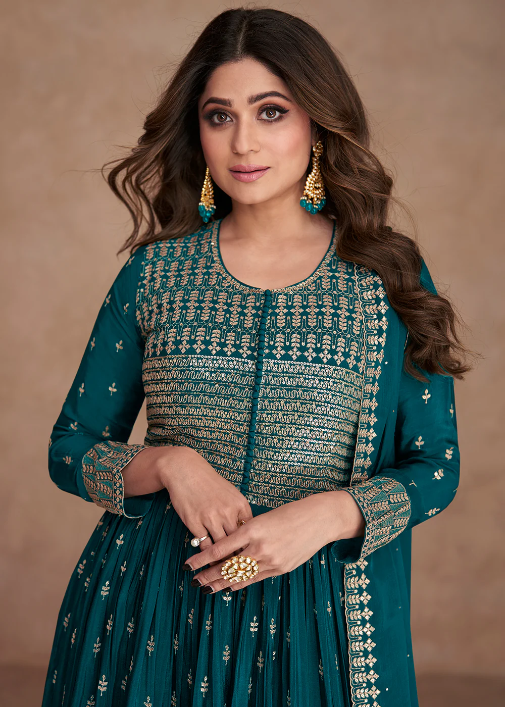 Festive Look Beauteous Turquoise Zari Embroidered Palazzo Suit - Image 2