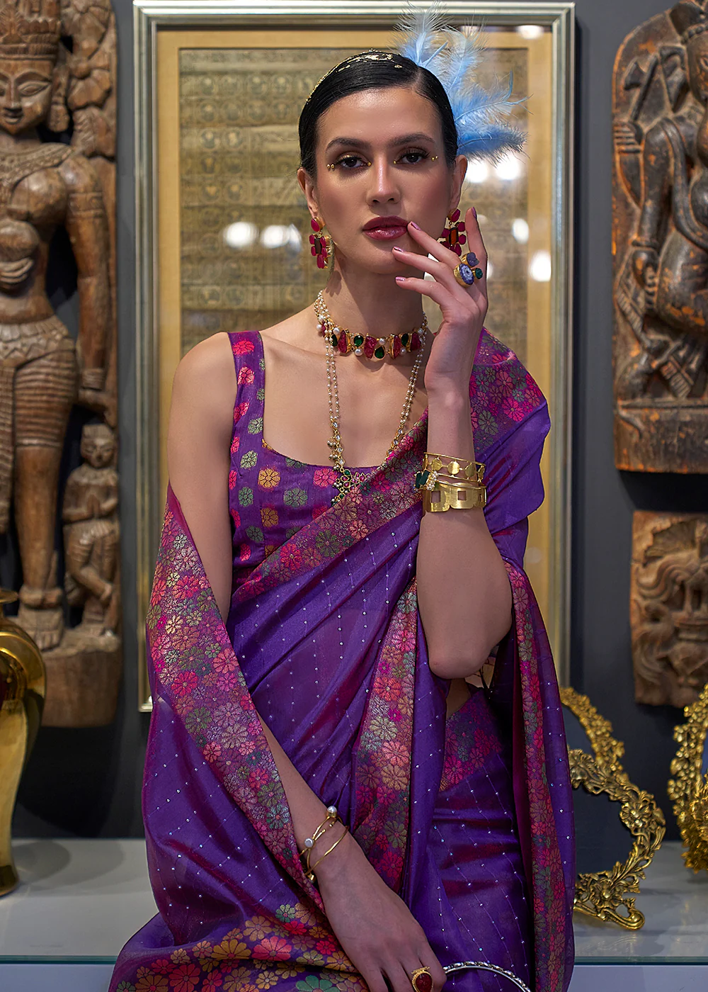 Festive Look Exquisite Purple Dual Tone Organza Silk Saree - Image 2