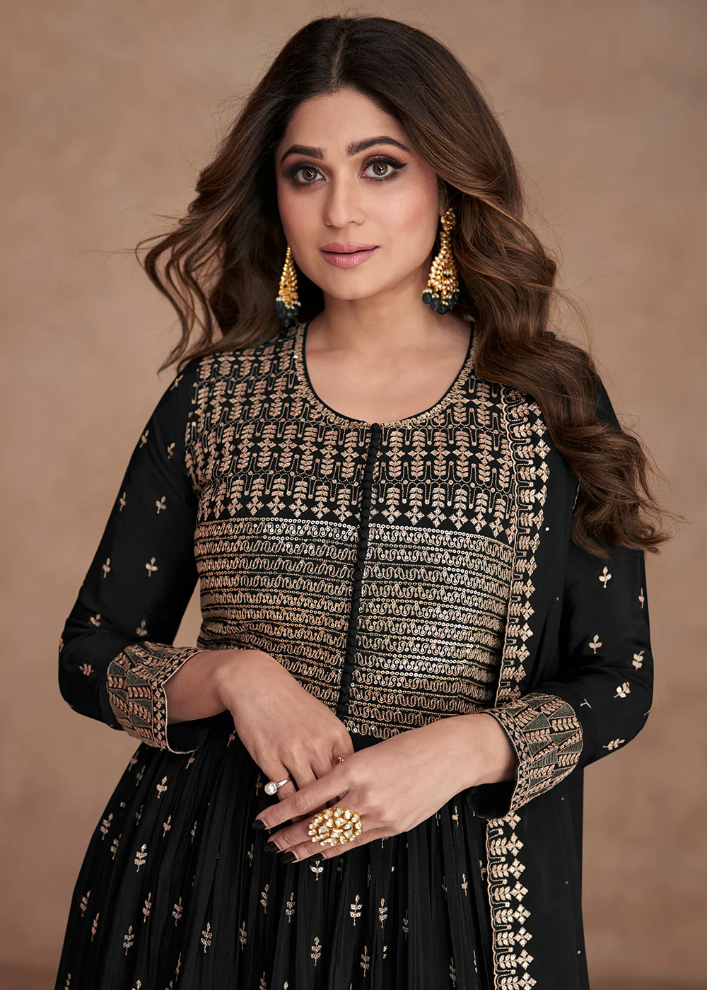 Festive Look Glamorous Black Zari Embroidered Palazzo Suit - Image 2