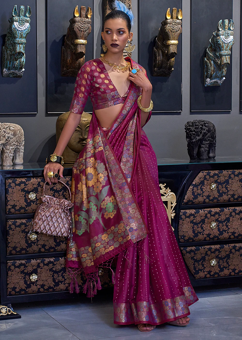 Festive Look Glorious Purple Dual Tone Organza Silk Saree