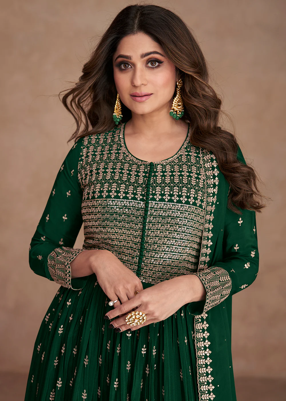 Festive Look Gorgeous Green Zari Embroidered Palazzo Suit - Image 2